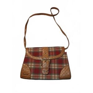 Longaberger Plaid Crossbody Shoulder Bag with Faux Leather Trim